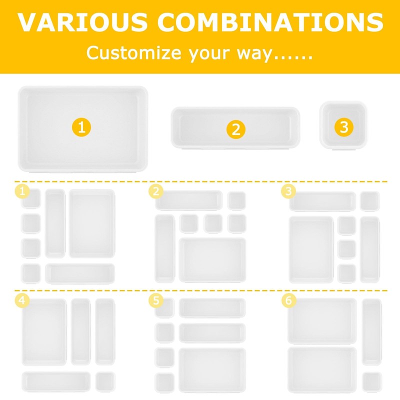 Omtofo 16 Pieces White Drawer Organiser System Organiser, Drawer Divider