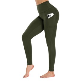 GAYHAY Leggings with Pockets for Women - 19" / 25" Yoga Pants High Waist Tummy Control Compression for Workout Olive