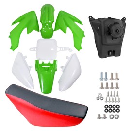 ICONSPORTSS CRF50 Plastics Kit Pit Bike Parts Fairings Fenders + Red Seat+ Gas Fuel Tank + Hardware Bolts for CRF 50 XR 50 XR50 SSR 110 SSR 125 Taotao DB14 Coolster 125cc Dirt Pit Bikes (Green)