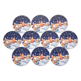 Novel Merk Winter Village Refrigerator Magnets, Small Circle Winter Town Snow Flake Design for Fridge, Lockers, Decor, & Party Favors (10 Pack)