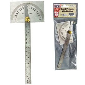 PRECISE Stainless Steel Protractor with 6-inch Dual-Marked Ruler | Laser-Etched 0-180° Markings | Lockable Brass Nut | Durable & Precise Measurement Tool