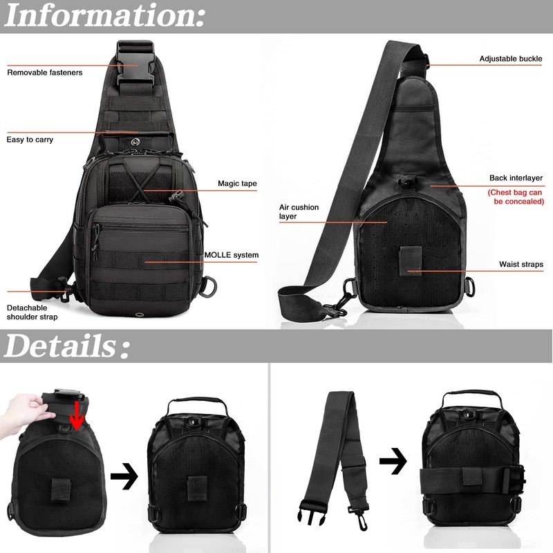 LIMHOO Tactical Sling Bag Backpack Shoulder Bag no USA Flag