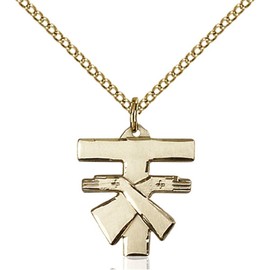Bonyak Jewelry Saint Medal Collection Gold Filled Franciscan Cross Pendant 5/8 x 1/2 inches with Gold Filled Lite Curb Chain