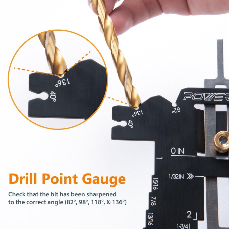 POWERTEC Universal 5-in-1 Step Depth Gauge for Measuring Chisel Angles,