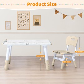 Adjustable Kids Table and 2 Chair Set, Height Adjustable Multi-Activity Play Desk, Marble Graffiti Design, Preschool Montessori Art & Craft Furniture for Children, Home, Daycare, Kindergarten