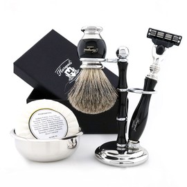Haryali London Shaving Kit – 5 Pc Shaving Kit – 3 Edge Shaving Blade Shaving Razor - Best Badger Shaving Brush – Shaving Soap – Shaving Bowl – Shaving Stand – Black Color Shaving Set as Gift