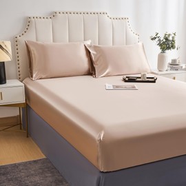 DuShow Satin Fitted Sheet, Taupe, Double Bed, 140 x 200 cm, Silky Satin Flat Sheet with Deep Pockets, Breathable, Soft, Comfortable Satin Bed Linen, Fitted Sheet, Suitable for Mattresses up to 30 cm