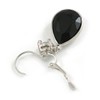 Black/Clear CZ, Glass Teardrop Earrings With Leverback Closure In Silver