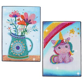 DCIDBEI Diamond Painting Notebook Set of 2 A5 Blanco Painting by Numbers Adult Diary Diamond Painting Notebooks Flower Unicorn Craft Set Diamond Painting Beginner Gift Girls