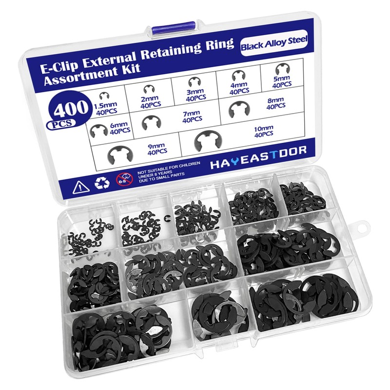 HayEastdor 400PCS 10 Size E-Clips Assortment Kit Black Alloy Steel
