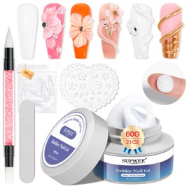 SUPWEE Solid Builder Gel - 60G White 3D Nail Art Sculpture Gel Multifunctional Non-Stick Nail Extension Gel Solid Builder Gel for Nails Patterns Embossing Hard Gel with UV Nail Lamp