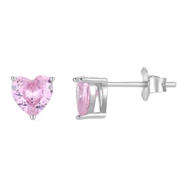 YL Heart Earrings 925 Sterling Silver Love Heart Stud Earrings 6x6MM Created Pink Tourmaline Jewelry for Women