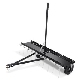 VEVOR Tow Behind Dethatcher, 40-inch Tow Dethatcher with 20 Spring Steel Tines, Lawn Dethatcher Rake for ATV or Mower, Tow Behind Lawn Rake with Lift Handle for Garden Farm Grass