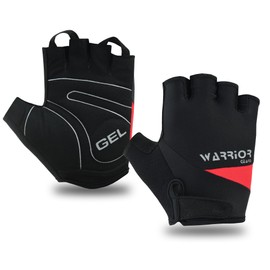warrior gears Half-Finger Cycling Gloves - Lightweight Bicycle gloves - Anti-Slip Grip & Breathable, Gel-Padded for Shock Absorption - Fingerless Bicycle Short Gloves for Men’s (Red-Black, M)