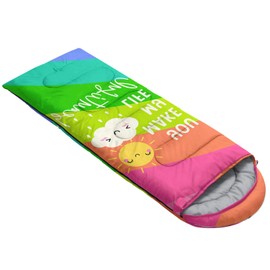 HOSIMA Kids Sleeping Bag for Boys Girls,Rainbow SunShine Clouds Print-Lightweight Warm Portable Outdoor Indoor-Waterproof Cold Weather Resistant Sleeping Bag for Camping Hiking(SunShine)