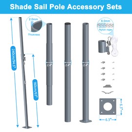 Shade Sail Poles,Height-Adjustable Sun Shade Poles,Double-fold Pulley Sun Sail Poles for Patio Lawn Garden Deck Playground Backyard(1 Pole,Silver)