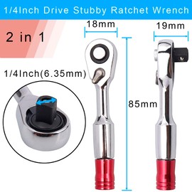 Yakamoz Mini Ratchet Socket Wrench, 1/4Inch Drive Stubby Ratchet Wrench, 72-Tooth Reversible Magnetic Tail Bit Socket Wrench for Vehicle Socket Wrench Kit Tool
