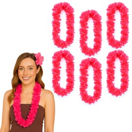 Lizzy 6 x Pink Hula Lei Garland (110cm) | Bright Hawaiian Flower Necklace for Hen Parties, Fancy Dress, Festivals, Beach Events & Luau Costumes | Floral Fancy Dress Accessory (6)