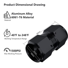APIELE 12AN Female to AN12 Female Black Aluminum Straight Swivel Coupler Union Adapter(12AN-Straight)
