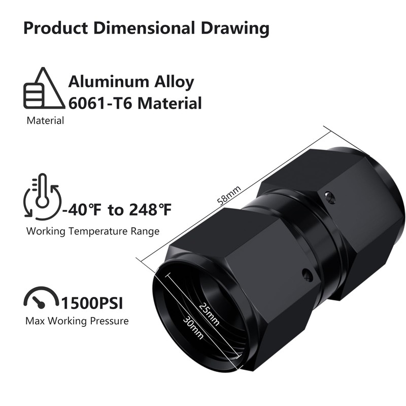 APIELE 12AN Female to AN12 Female Black Aluminum Straight Swivel