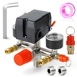 MEANLIN MEASURE Air Compressor Pressure Switch Control Valve 95-125 PSI 110V-240V 1-way Replacement Parts With 0-180 Pressure gauge and Manifold Regulator