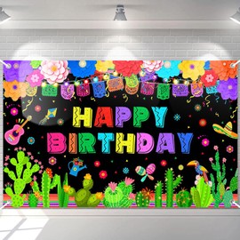 Avezano Fiesta Birthday Party Banner Mexican Fiesta Happy Birthday Backdrop Mexican Birthday Party Decorations Fiesta Theme Happy Birthday Banner Mexican Party Supplies 70.8 x 43.3 Inch