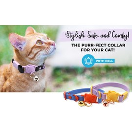 Soft PVC Cat Collar with Bell | Quick Safety Release Breakaway Buckle | Super Soft, Lightweight, Waterproof, Sleek Design (Yellow & Blue)