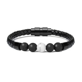 Minicremation Cremation Jewellery Lava Stone Urn Bracelet for Ashes for Women Men Chakra Healing Balancing Genuine Leather Memorial Bracelets (20, White), Leather, stainless steel