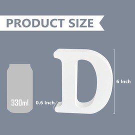 HANWER 6 Inch Wooden Letters, Unfinished Wood Letters for Crafts DIY, Wedding Birthday Party Wall Decor, White Alphabet Letters, Letter D