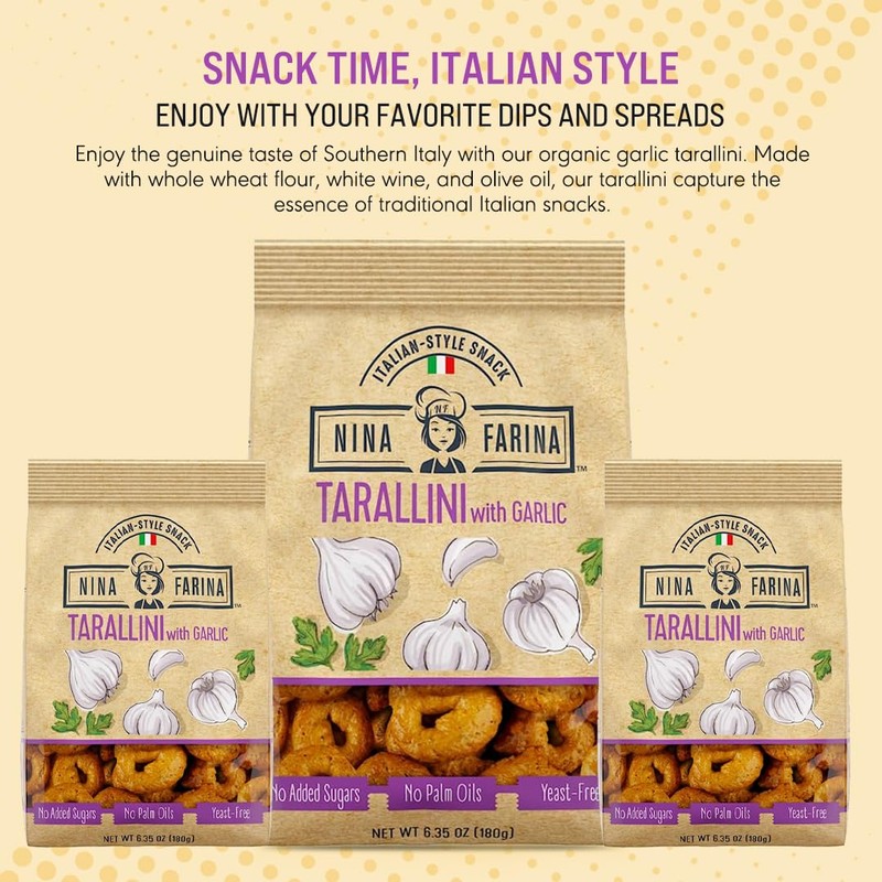 NINA FARINA Tarallini Garlic -Fresh Baked Italian Crackers Free from
