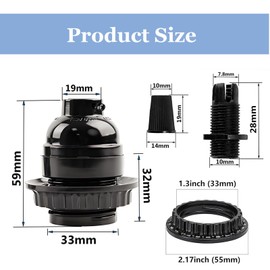 Keyless Medium Base Vintage Socket,Black Bakelite Socket E26/E27 Vintage Screw Bulbs Edison Ceiling Retro Pendant Lamp Holder (3-Pack,with Collar Ring)