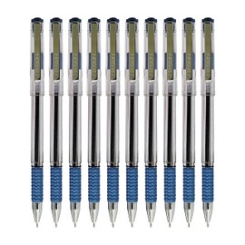 FStic Ballpoint Pens, BLUE, Fine Point (0.7mm), Pack of 10, Smooth Biro Ball Pens, Comfort Grip, Perfect for School Office Home, iZOFAX Black Ball Pen