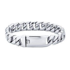 Bling Jewelry Heavy Solid Miami Curb Chain Link Bracelet Silver Tone Stainless Steel Men Teens 8.5 Inch 10MM