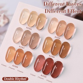 Double Rhythm Double Rhythm 6 Pcs 15 ML Gel Polish Set Same Color Same Bottle Soak Off Gel Polish Kit Nail Art Manicure Salon DIY at Home for Women (Translucent Milky Brown Nude Orange Rose Red-T6-1)