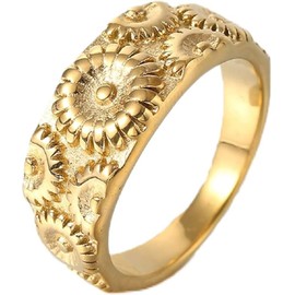 Stainless Steel Retro Vintage Sun Flower Floral Wedding Band Cocktail Party Holiday Ring (Golden, 7)