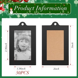 Barydat Graduation Picture Frame Ornaments Bulk 2 x 3 Inch 2024 Graduation Small Metal Photo Frame with Ribbon Class of 2024 Hanging Picture Frames for Tree High School College(Black, 50 Pcs)