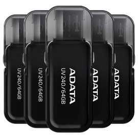 PSA COMPUTO Y PAPELERIA Kit de 5 Piezas Memoria USB 64 GB (Modelo AUV240-64G-RBK) Flash Drive Negro 2.0, Compatibilidad Completa, USB Tipo A con Capucha Abatible