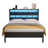 Furnulem Full Size Bed Frame with LED Light and Charging