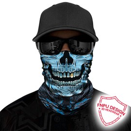 Polaina para el cuello, bufanda, bandana sin costuras, protección UV para motocicleta, ciclismo, equitación, correr, diademas, Azul (Skull Blue), Large