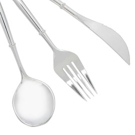 24 Silver Disposable Plastic Cutlery Spoon Fork and Knife Set for Weddings Parties Birthdays Receptions Events Dinnerware Tableware Decorations