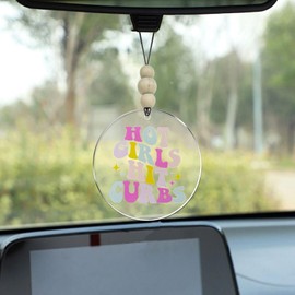 Hot Girls Hit Curbs Car Ornament,Funny Car Accessories 2D Flat Car Ornament and Wood Beads,Cute Car Mirror Hanging Charm Accessories Christmas Tree Decoration