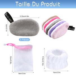 SPOKKI 5 Stück waschbare Abschminkpads + 2 Stück Gesichtswaschbänder, Baumwolle, Make-up-Entferner, wiederverwendbar, mit Netz-Waschbeutel, waschbares doppelseitiges Abschminkpad, für alle Hauttypen