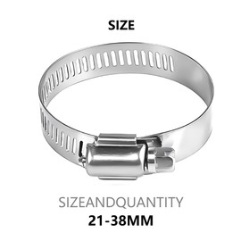 WEDEHE 10 Pcs Hose Clips, Adjustable Small Hose Clamp 304 Stainless Steel, 21-38mm Range Pipe Clips, Tube Clamp for Pool, Pond and Garden