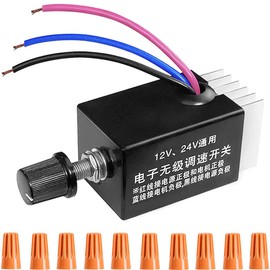 Youmile DC Motor Speed Controller DC 12V 24V 10A Switch Universal Electronic Stepless Speed Regulator with Wiring cap for Car Truck Fan Heater Control