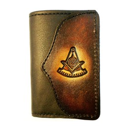 Hilltop Leather Company Handcrafted Leather Trifold Wallet Past Master Masonic Mason
