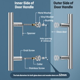Ranbo Chrome 8" (CTC) Back to Back Shower Door Handle, 12" Length, Heavy Duty 1mm 304 Stainless Steel Pull, Fits 1/4"-1/2" Glass Doors & 1-3/8"-2-3/16" Barn Doors