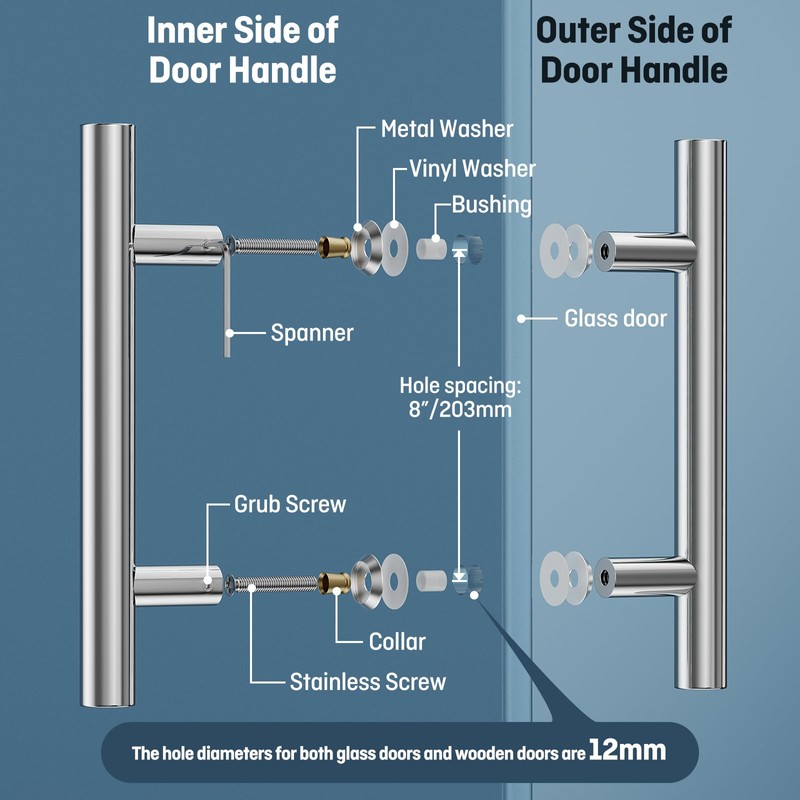 Ranbo Chrome 8" (CTC) Back to Back Shower Door Handle,