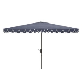 Safavieh PAT8306A Outdoor Elegant Valance Navy and White 6'6" x 10' Rectangle UV Protected Umbrella