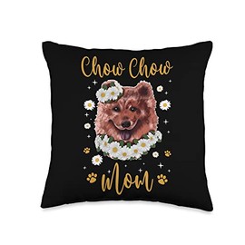 Cute Chow Chow Dog Chow Chow Lover Mom Flowers Owner Chow Mama Throw Pillow, 16x16, Multicolor