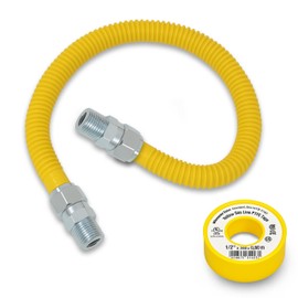CMI Inc - 5/8 Inch OD Flexible Gas Line Connector with 1/2 Inch Male Iron Pipe Thread x 1/2 Inch Male Iron Pipe Thread - 24 Inch Yellow Coated Gas Hose for Natural Gas, Propane & Gas Line for Stoves